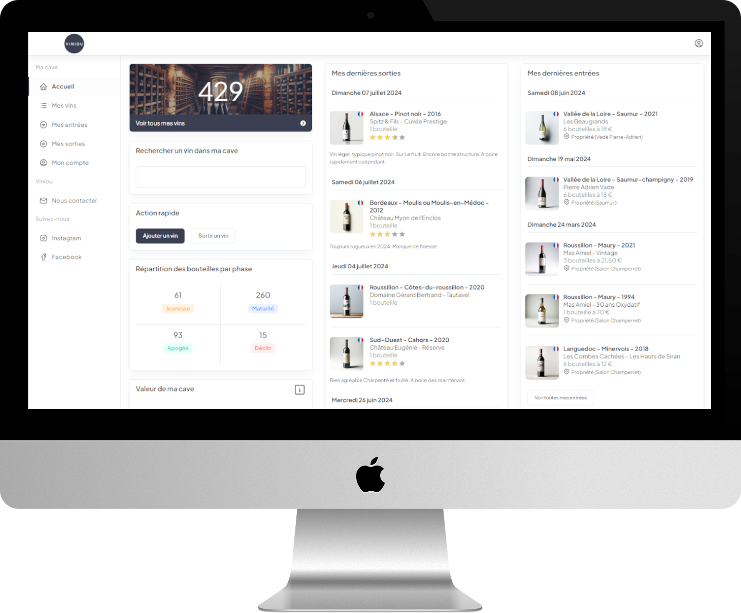 Présentation de l'application de gestion de cave à vin